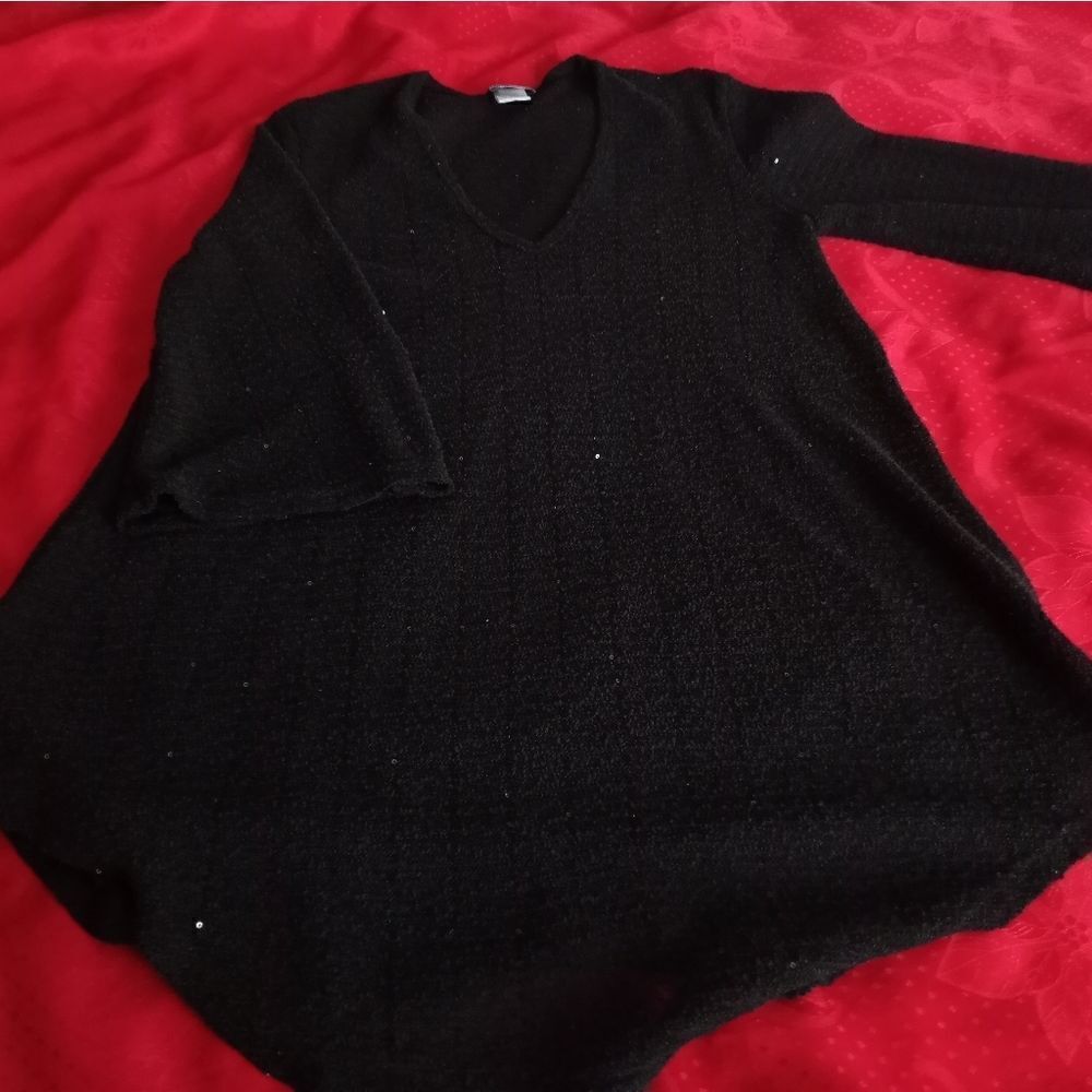 Elif for Jordan Taylor XS Black Knit Belle3/4Sleeve Beads V- Neck Women's Top